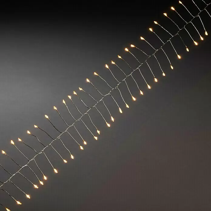 Konstsmide LED-Lichterkette Micro LED Firecracker - Innen, Lichtfarbe: Bernstein, Anzahl Leuchtmittel: 200 Stk., Netzbetrieben, Silber - Detailaufnahme