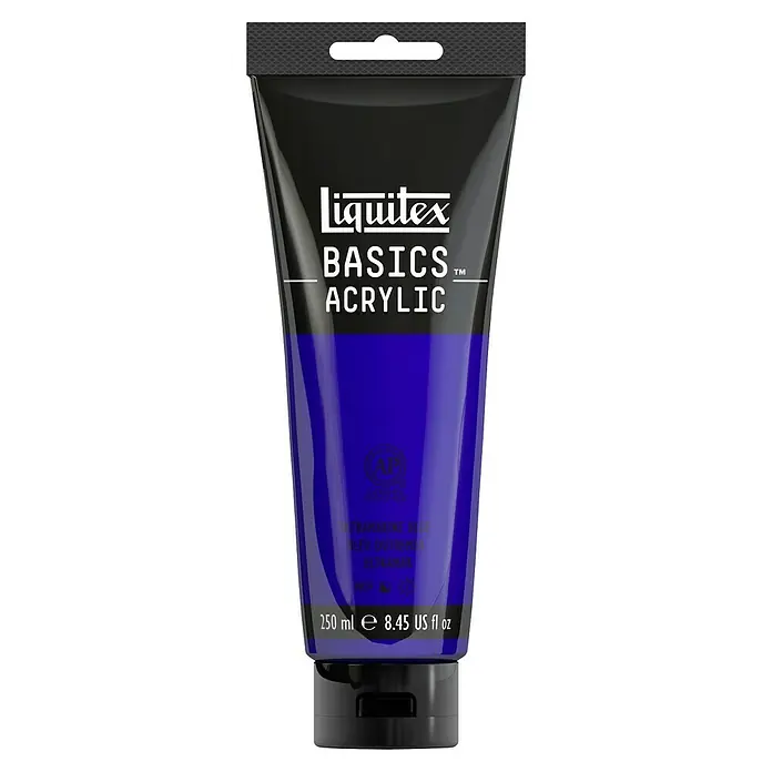 Liquitex Basics Acrylfarbe - Ultramarinblau, 250 ml - Eine Tube Liquitex Basics Acrylfarbe in Ultramarinblau, ideal für Künstler und Hobbybastler, die hochwertige Farben suchen.