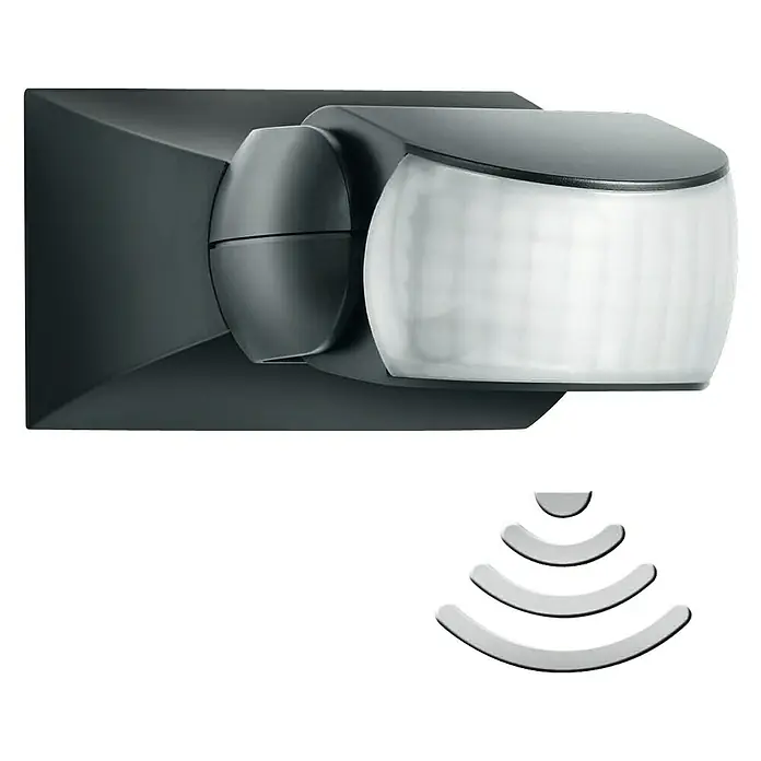 Steinel Sensor de movimiento IS 1 - Alcance sensor: 10 m, Negro, Ángulo de detección sensor: 120 °, L x An x Al: 120 x 80 x 50 mm - Imagen de una luz negra para exteriores con sensor de movimiento, que brinda seguridad y comodidad para espacios al aire libre.