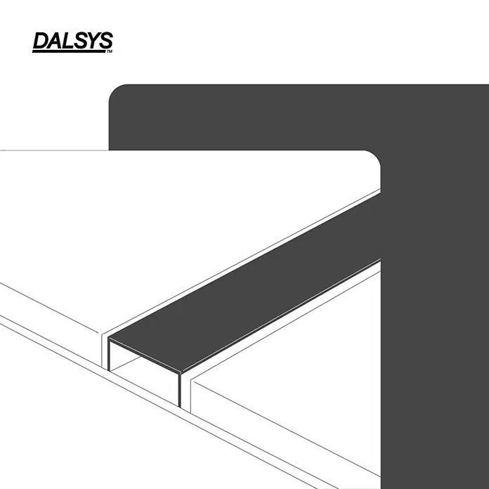 Dalsys U-Profil 2,5m x 25mm Fliesenschiene Bordüre Poliert - Edelstahl, Silber - Dunkelgraues U-Profil, bündig in eine Oberfläche montiert.