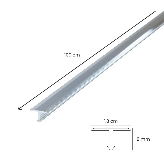 Dalsys T-Profil 100cm x 18mm Übergangsschiene Silber verchromt - Aluminium, Silber - 100 cm langer, silberfarbener T-Profil Bodenübergangsstreifen.