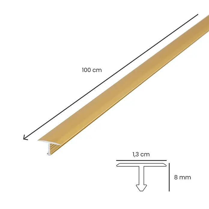 Dalsys T-Profil 100cm x 13mm Übergangsschiene Gold - Aluminium, Gelb - Goldenes T-Profil Übergangsschiene, 100 cm lang, Querschnitt 1,3 cm breit, 8 mm hoch.