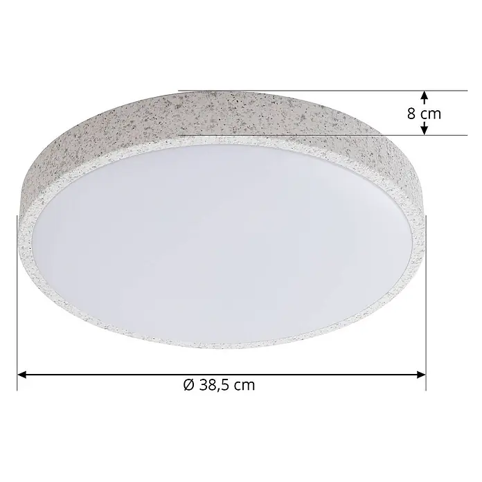 Lindby Deckenleuchte Elmor - alu / grau / zink - Runde Deckenleuchte mit gesprenkeltem grau/weißem Rahmen und weißem Diffusor. Durchmesser 38,5 cm, Höhe 8 cm.