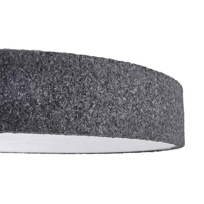 Lindby Deckenleuchte Elmor - alu / grau / zink - Dunkelgrauer zylindrischer Lampenschirm mit rauer, steinartiger Textur. Die Innenfläche ist glatt und weiß.