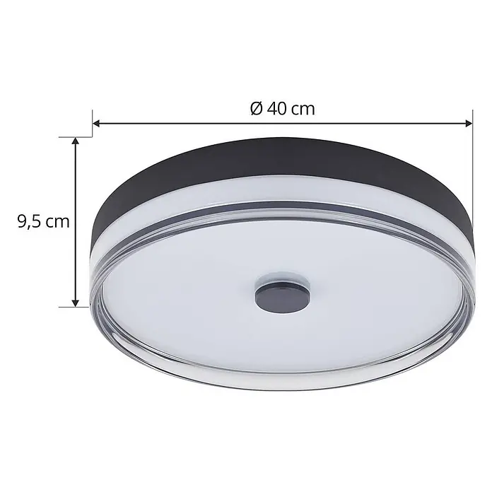 Lindby Deckenleuchte Aldorin - schwarz - Schwarz-weiße runde LED-Deckenleuchte mit transparentem Rand, Durchmesser 40 cm, Höhe 9,5 cm.