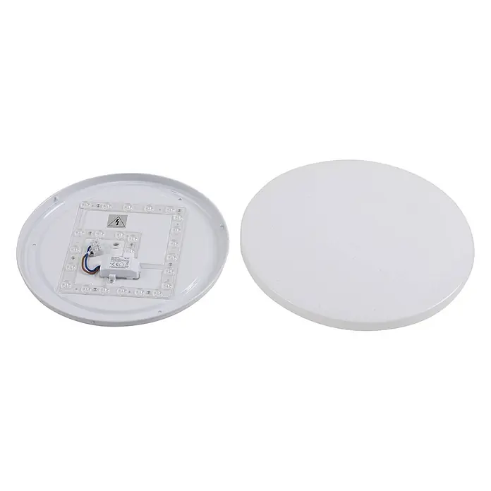 Lindby Deckenleuchte Astera - weiß / opal - Weißes, rundes LED-Deckenlicht, mit innerer Platine und weißem Diffusor gezeigt.