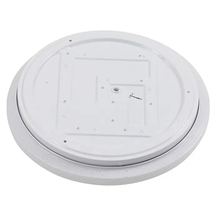 Lindby Deckenleuchte Astera - weiß / opal - Weiße runde LED-Deckenleuchte, Rückseite mit Mittelloch und kleinen LEDs.