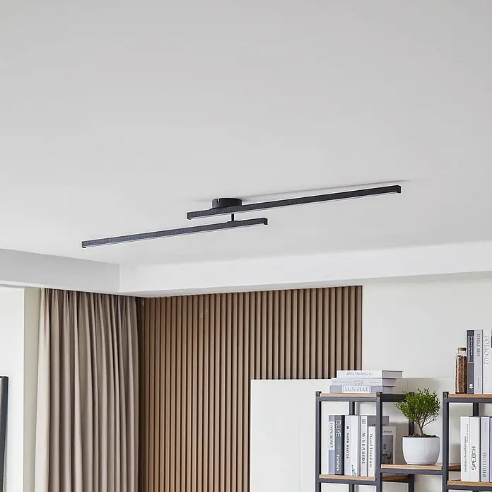 Lindby Deckenleuchte Aurendor - schwarz - Moderne schwarze lineare Deckenleuchte mit zwei parallelen Balken.