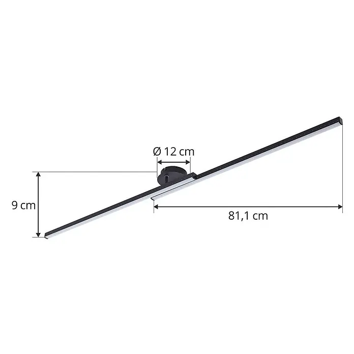 Lindby Deckenleuchte Aurendor - schwarz - Schwarze lineare LED-Deckenleuchte mit runder Halterung.
