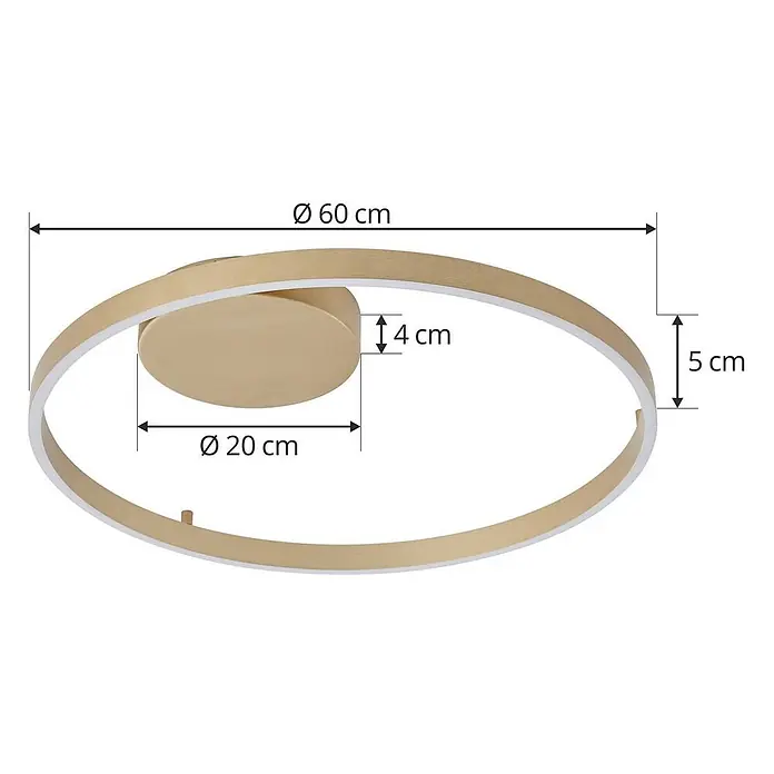 Lucande Deckenleuchte Moise - L x B x H: 60 x 60 x 5 cm, messing / gold - Goldfarbene, runde Deckenleuchte, 60 cm Durchmesser, mit 20 cm zentraler Basis, 4 cm hoch und 5 cm Gesamttiefe.