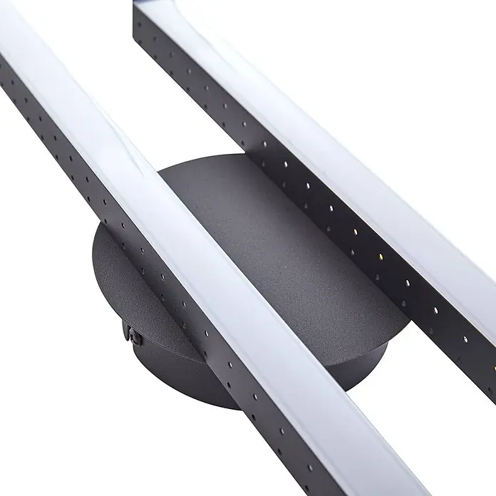 Lindby Deckenleuchte Aurendor - schwarz - Dunkelgraue moderne LED-Deckenleuchte mit zwei mattweißen Lichtleisten.