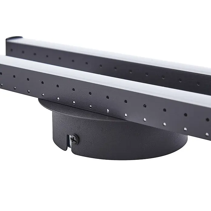 Lindby Deckenleuchte Aurendor - schwarz - Dunkelgraue Metallhalterung mit runder Basis und zwei parallelen perforierten Schienen, mit einer Schraube befestigt.