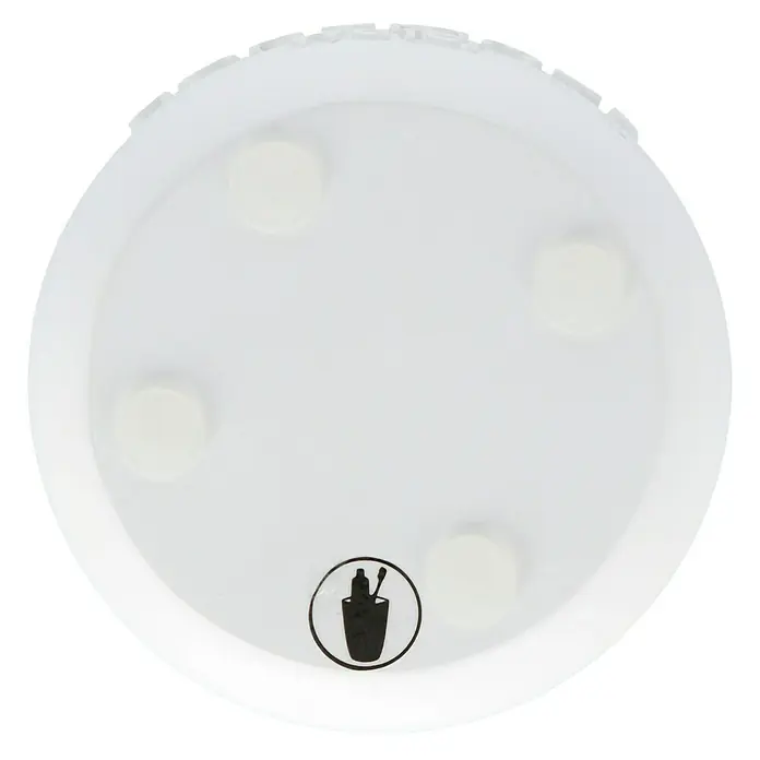 Venus Bath Zahnputzbecher - Polyresin, Weiß - Der Boden eines weißen Behälters mit vier runden Füßen und einem Symbol für Zahnbürsten und -pasta.