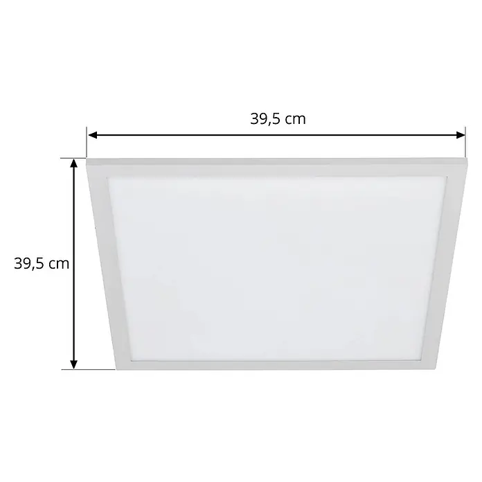 Lindby LED-Panel Lamin - L x B x H: 39,5 x 39,5 x 5 cm, weiß / opal - Weißes quadratisches LED-Panel mit hellgrauem Rahmen, Maße 39,5 cm x 39,5 cm.