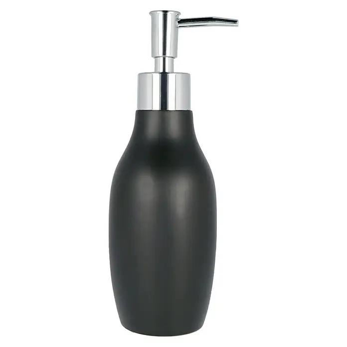 Venus Flakoni Seifenspender - Schwarz, Polyresin - Elegante schwarze Seifenspender mit verchromter Pumpe, ideal für Badezimmer oder Küche, vereint Funktionalität und modernes Design.