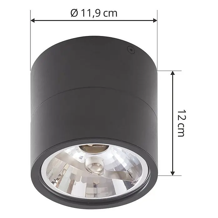 Lindby Deckenstrahler Thorid - schwarz, schwarz, G9 - Schwarze zylindrische Aufputz-Deckenleuchte, Ø 11,9 cm, 12 cm hoch.