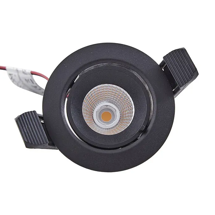 Arcchio Deckenstrahler Harcos - schwarz - Schwarzer runder LED-Einbaustrahler mit sichtbarem COB-LED-Chip und zwei seitlichen Federklammern.