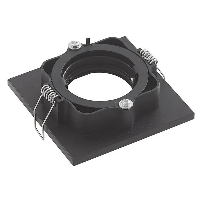 Lindby Deckenstrahler Thorid - schwarz, schwarz, GU10 - Schwarzer quadratischer Einbaustrahlerrahmen mit Federklammern zur Deckenmontage.