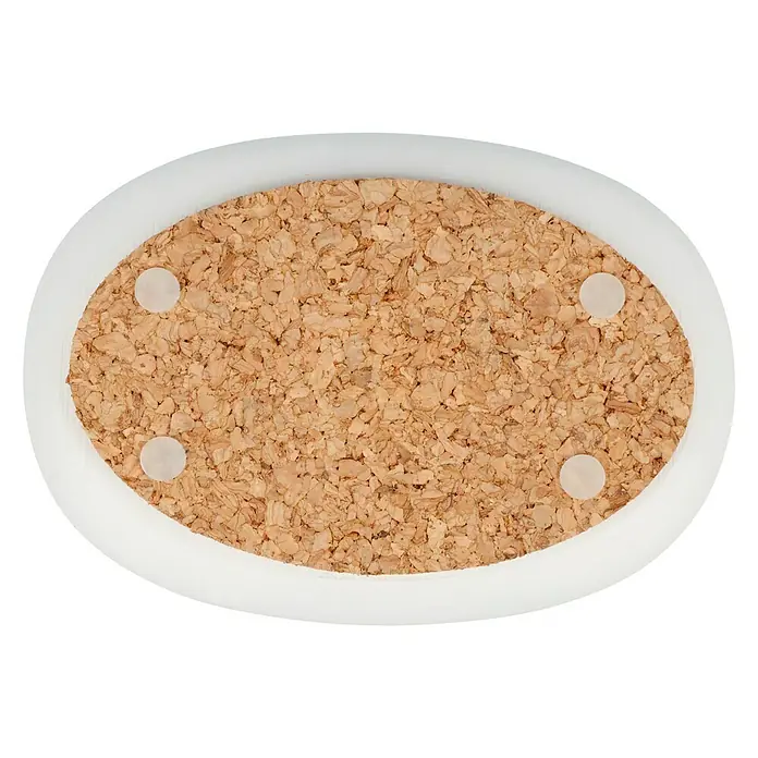 Venus Ivo Seifenschale - Polyresin, Weiß - Ovale Untersetzer mit Korkeinlage und weißem Rand. Der Untersetzer hat kleine Füße für einen sicheren Stand. Ideal für heiße Getränke.