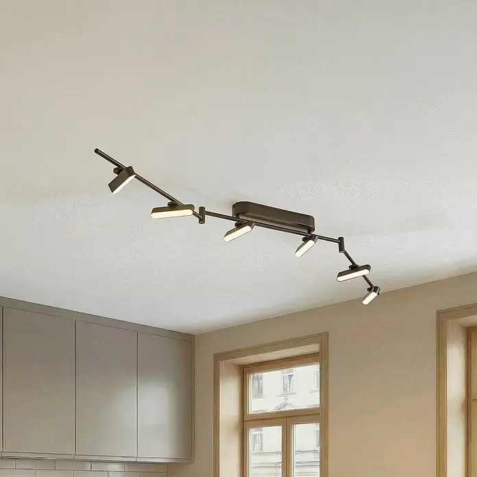 Lindby Deckenstrahler Eldrin - L x B x H: 152 x 13 x 13,2 cm, schwarz, schwarz - Dunkle Metall-Deckenleuchte mit mehreren verstellbaren LED-Spots, die einen Raum von oben beleuchten.