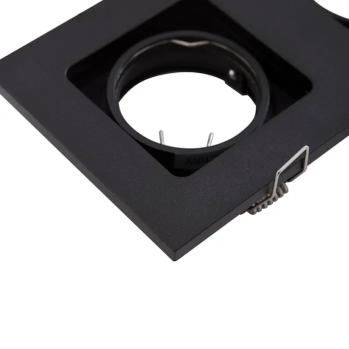 Lindby Deckenstrahler Thorid - schwarz, schwarz, GU10 - Schwarzer, quadratischer Einbaustrahlerrahmen mit runder Öffnung, texturierter Oberfläche und Federklammer.