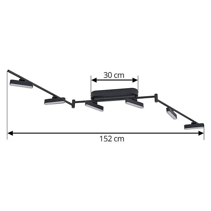 Lindby Deckenstrahler Eldrin - L x B x H: 152 x 13 x 13,2 cm, schwarz, schwarz - Schwarze Deckenleuchte mit sechs verstellbaren Lichtköpfen, 152 cm lang.
