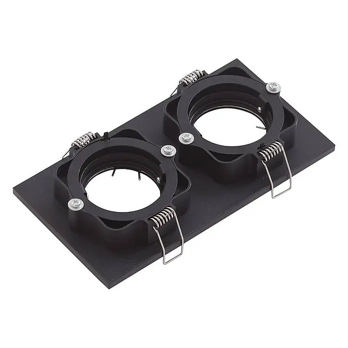 Lindby Deckenstrahler Thorid - schwarz, schwarz, GU10 - Schwarzer doppelter Einbaustrahlerrahmen mit zwei runden Lichthaltern und Metall-Installationsfedern.