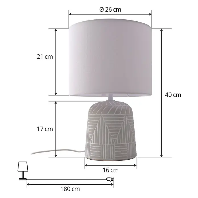 Lindby Tischleuchte Thalassia - L x B x H: 26 x 26 x 40 cm, weiß / opal, weiß / opal, E27 - Tischleuchte mit hellem, gemustertem Keramikfuß und weißem Stoffschirm.