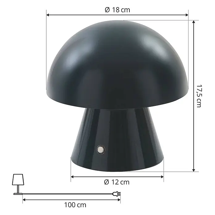 Lindby Tischleuchte Nevijo - L x B x H: 18 x 18 x 17,5 cm, grün, grün - Dunkelgraue pilzförmige Tischleuchte mit Maßen: Ø 18 cm, Höhe 17,5 cm, 100 cm Kabel.
