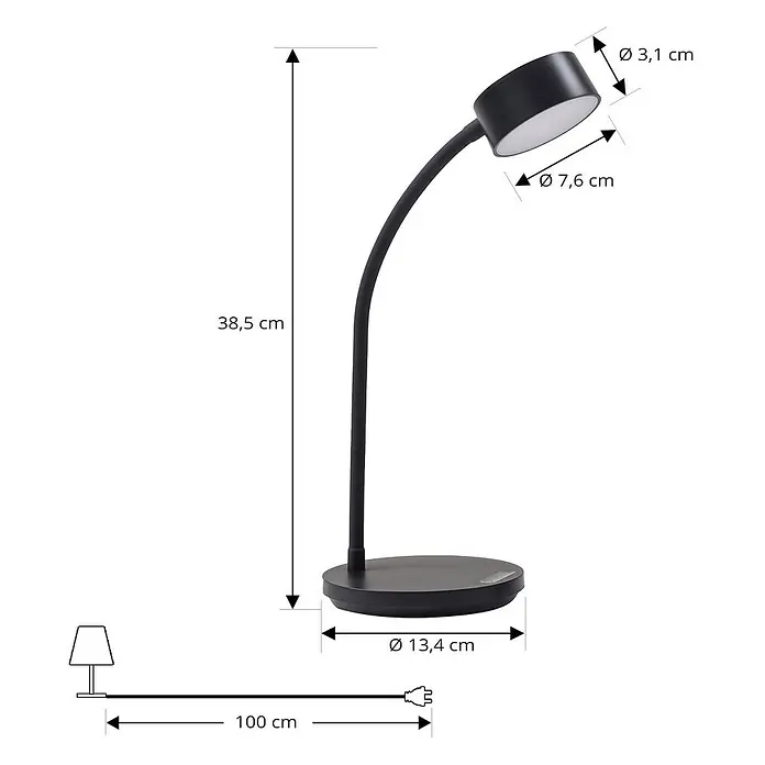 Lindby Tischleuchte Maori - schwarz, schwarz - Schwarze Schreibtischlampe mit flexiblem Hals und rundem Fuß.