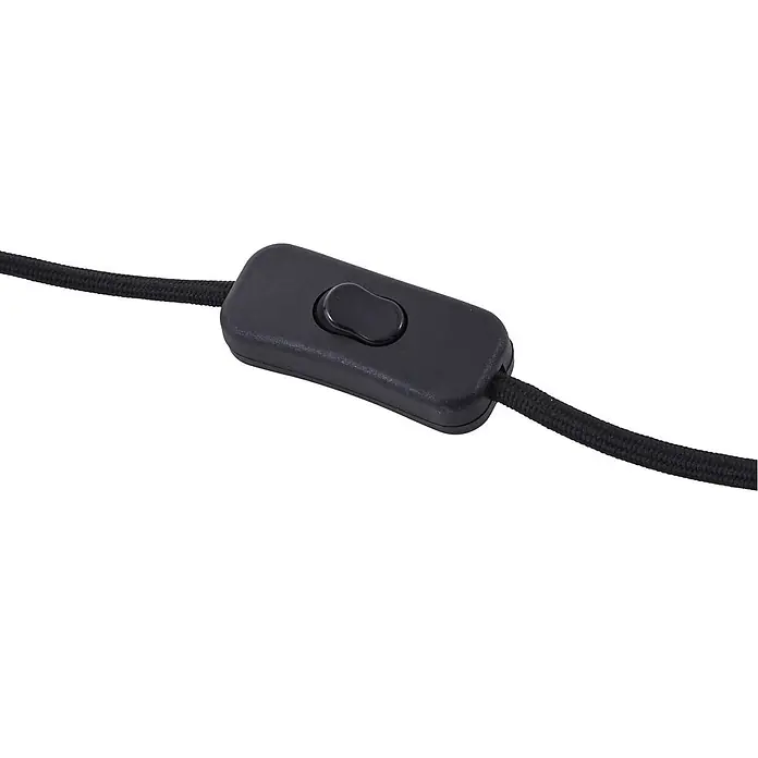 Lucande Tischleuchte Eirian - schwarz, klar / transparent, E27 - Schwarzer Inline-Schalter aus Kunststoff mit Druckknopf, in ein schwarzes geflochtenes Elektrokabel integriert.