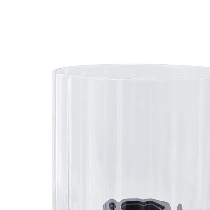 Lucande Tischleuchte Eirian - schwarz, klar / transparent, E27 - Klarer, geriffelter Glaszylinder, eventuell eine Vase oder ein Trinkglas.