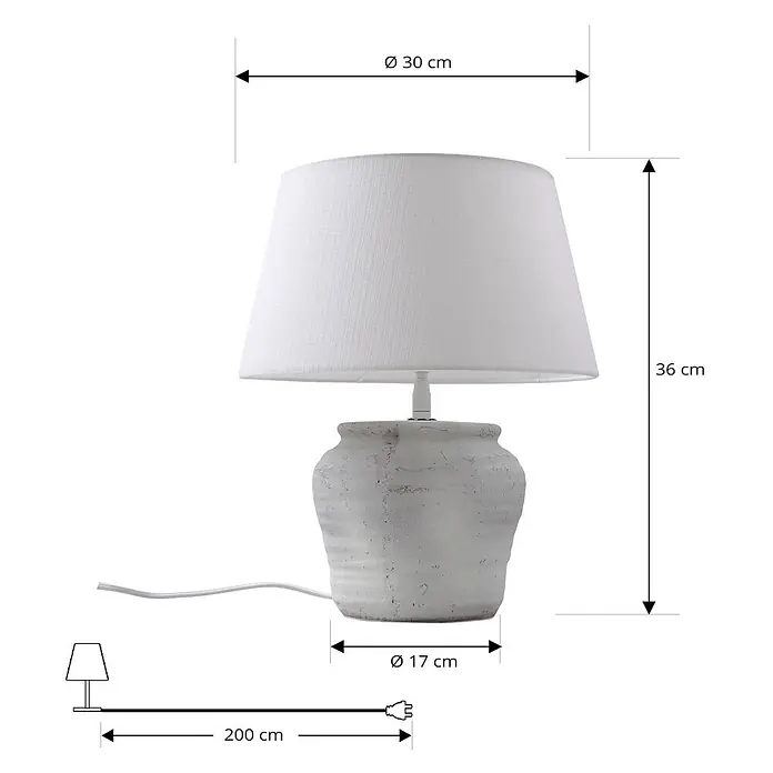 Lindby Tischleuchte Aelith - L x B x H: 30 x 30 x 36 cm, weiß / opal, weiß / opal, E27 - Weiße Stoff-Tischlampe mit texturiertem hellgrauem Sockel, 36 cm hoch.