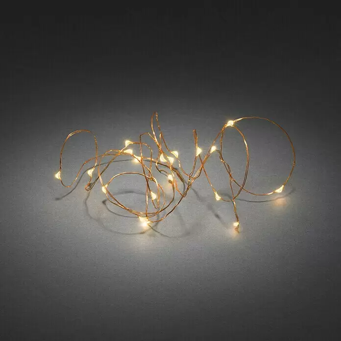 Konstsmide LED-Lichterkette Micro LED - Innen, Lichtfarbe: Bernstein, Anzahl Leuchtmittel: 20 Stk., Batteriebetrieben, 1,9 m, Kupfer - Detailaufnahme