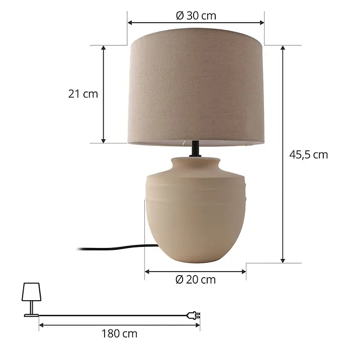 Lindby Tischleuchte Thalassia - L x B x H: 30 x 30 x 45,5 cm, creme / amber, creme / amber, E27 - Beige Keramik-Tischleuchte mit Stoffschirm, Gesamthöhe 45,5 cm.
