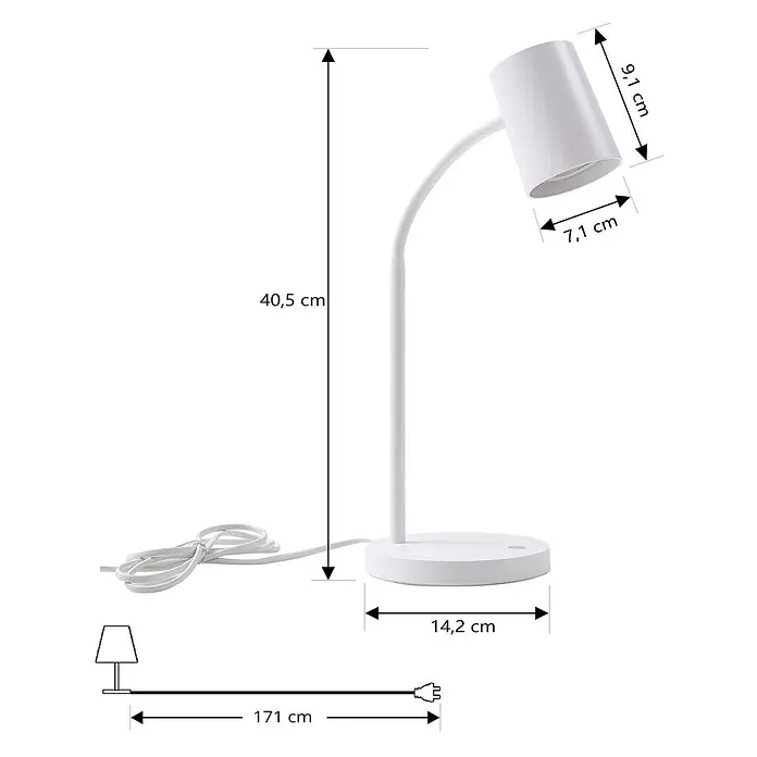 Lindby Tischleuchte Radka - L x B x H: 14,2 x 14,2 x 40,5 cm, weiß / opal, weiß / opal, GU10 - Weiße moderne Schreibtischlampe mit flexiblem Arm und rundem Fuß.