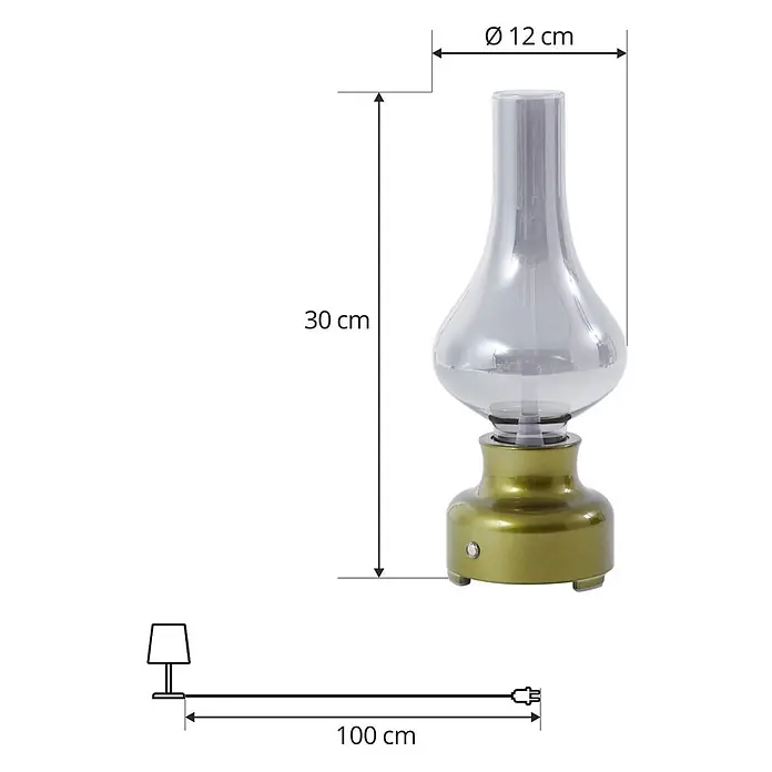 Lindby Tischleuchte Maxentius - L x B x H: 12 x 12 x 30 cm, grün, alu / grau / zink - Grüne Tischlampe mit transparentem Glasschirm, 30 cm hoch, 12 cm Durchmesser und 100 cm Kabel.
