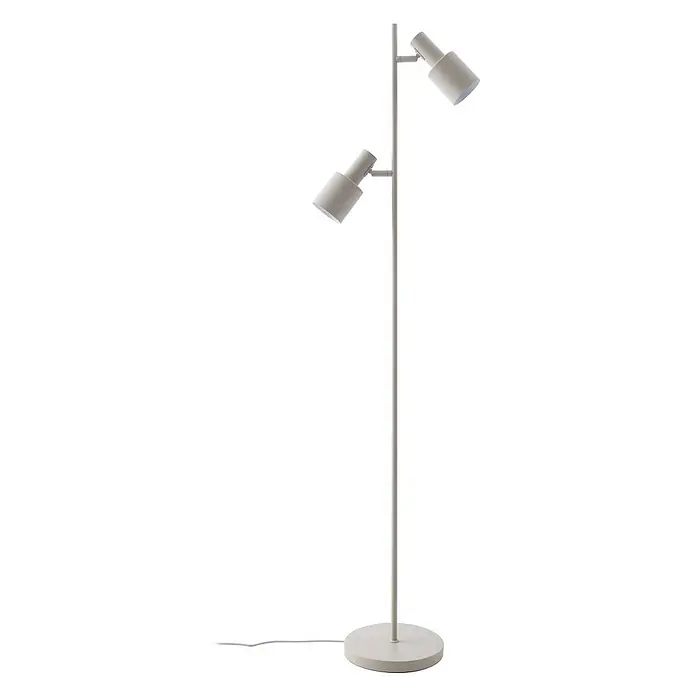 Lindby Stehleuchte Ovelia - Höhe: 155 cm, creme / amber, creme / amber, E27 - Hellgraue Stehlampe mit zwei verstellbaren Strahlern und rundem Sockel.