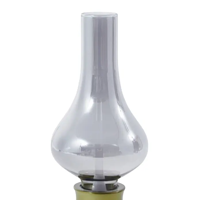 Lindby Tischleuchte Maxentius - L x B x H: 12 x 12 x 30 cm, grün, alu / grau / zink - Glockenförmiger klarer und reflektierender Glasschirm mit goldenem Sockel.