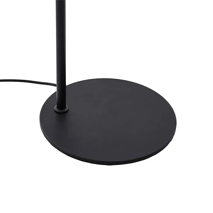 Lucande Stehleuchte Eirian - Höhe: 150 cm, schwarz, klar / transparent, E27 - Eine schwarze runde Lampenbasis mit zylindrischer Stange und Stromkabel.