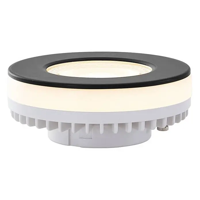 Lindby LED-Lampe Gx53 - Nicht Dimmbar, Warmweiß, 360 lm, 4,8 W - Runde LED-Einbauleuchte mit weißem Diffusor, schwarzem Oberring und geripptem weißen Sockel, warmes Licht abgebend.
