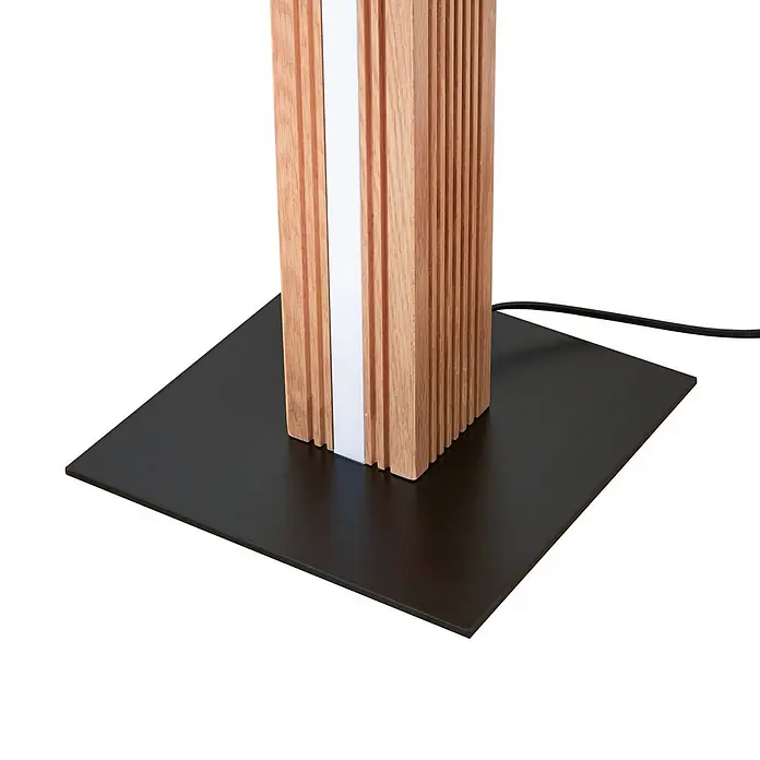 Lucande Stehleuchte Lieske - Höhe: 122 cm, schwarz, Holz hell - Stehlampe aus Naturholz mit integriertem weißen LED-Streifen auf schwarzem quadratischem Fuß.