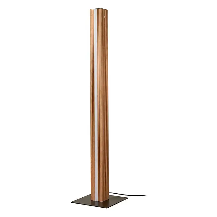 Lucande Stehleuchte Lieske - Höhe: 122 cm, schwarz, Holz hell - Hohe, rechteckige Stehleuchte aus hellem Holz mit vertikalem weißen LED-Streifen und schwarzem Metallsockel.