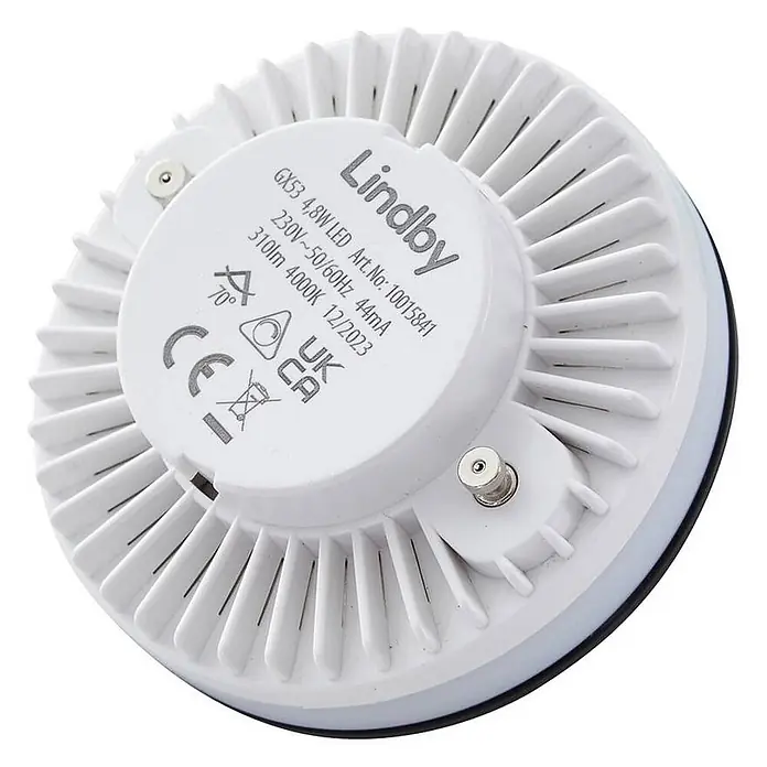 Lindby LED-Lampe Gx53 - Nicht Dimmbar, Neutralweiß, 380 lm, 4,8 W - Weiße Lindby GX53 4,8W LED-Lampe mit sichtbarem Kühlkörper und zweipoligem Stecker.