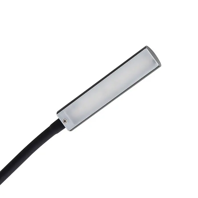 Lindby Wandleuchte Flexola - schwarz, schwarz - Schwarze flexible LED-Lampe mit rechteckigem Silberkopf und mattweißer Lichtfläche.