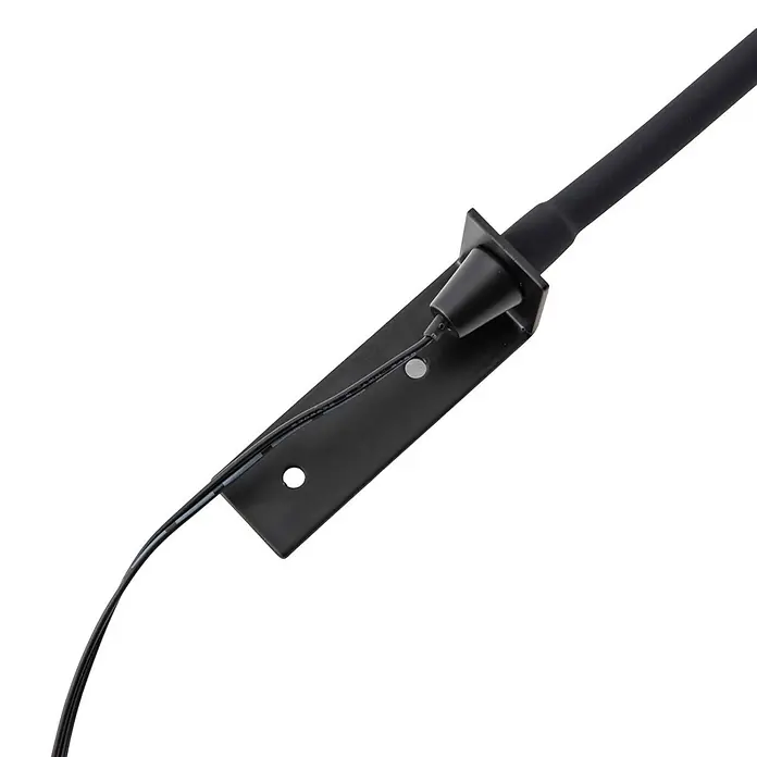 Lindby Wandleuchte Flexola - schwarz, schwarz - Schwarze Metallhalterung mit Kabel und Stangenbefestigung.
