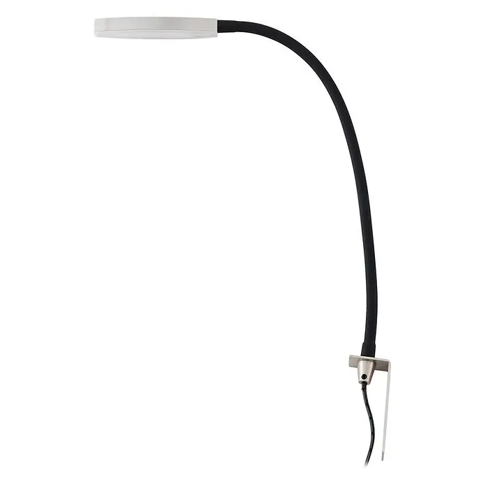 Lindby Wandleuchte Flexola - schwarz, alu / grau / zink - Flexible schwarze LED-Klemmleuchte mit weißem Kopf und silberner Basis.