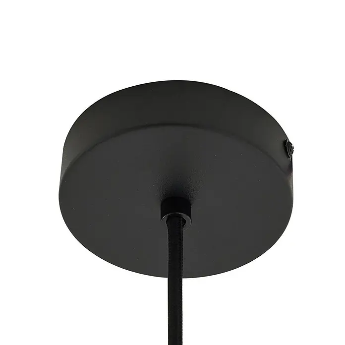 Lindby Pendelleuchte Lelia - L x B x H: 35 x 35 x 22 cm, alu / grau / zink, rauchgrau, sandSchwarz, E27 - Matte schwarze Deckenrosette für eine Pendelleuchte, mit schwarzer Textilkabeldurchführung.