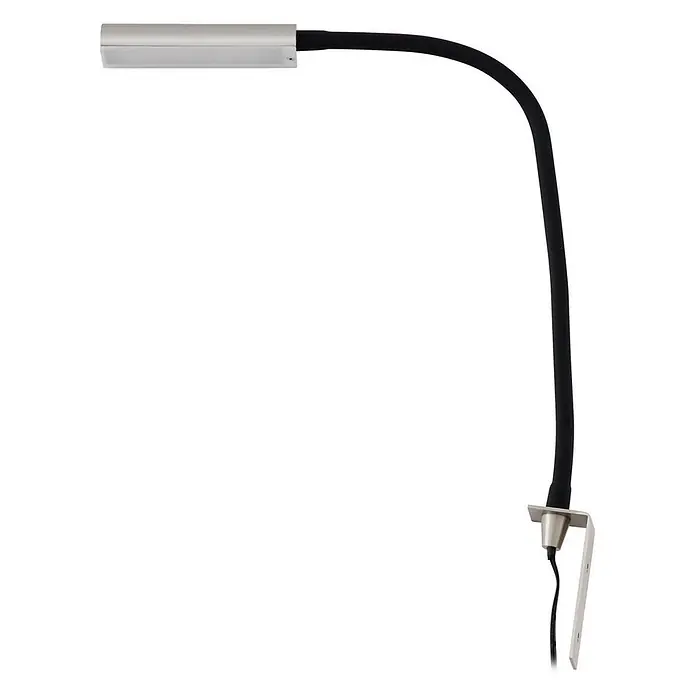 Lindby Wandleuchte Flexola - schwarz, alu / grau / zink - Silberne LED-Leselampe mit schwarzem flexiblem Schwanenhalsarm und Montagehalterung.