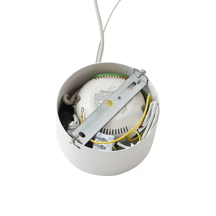 Lucande Pendelleuchte Bolti - L x B x H: 50 x 50 x 17,2 cm, weiß / opal, weiß gefrostet - Weiße kugelförmige Leuchtenhaube mit internem dimmbarem LED-Treiber, Verkabelung und Metallmontagebügel.